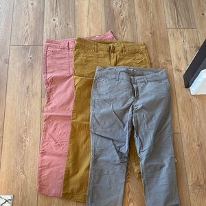 Three-Pair Cotton Stretch Pixie Pants - Rose, Mustard, Gray